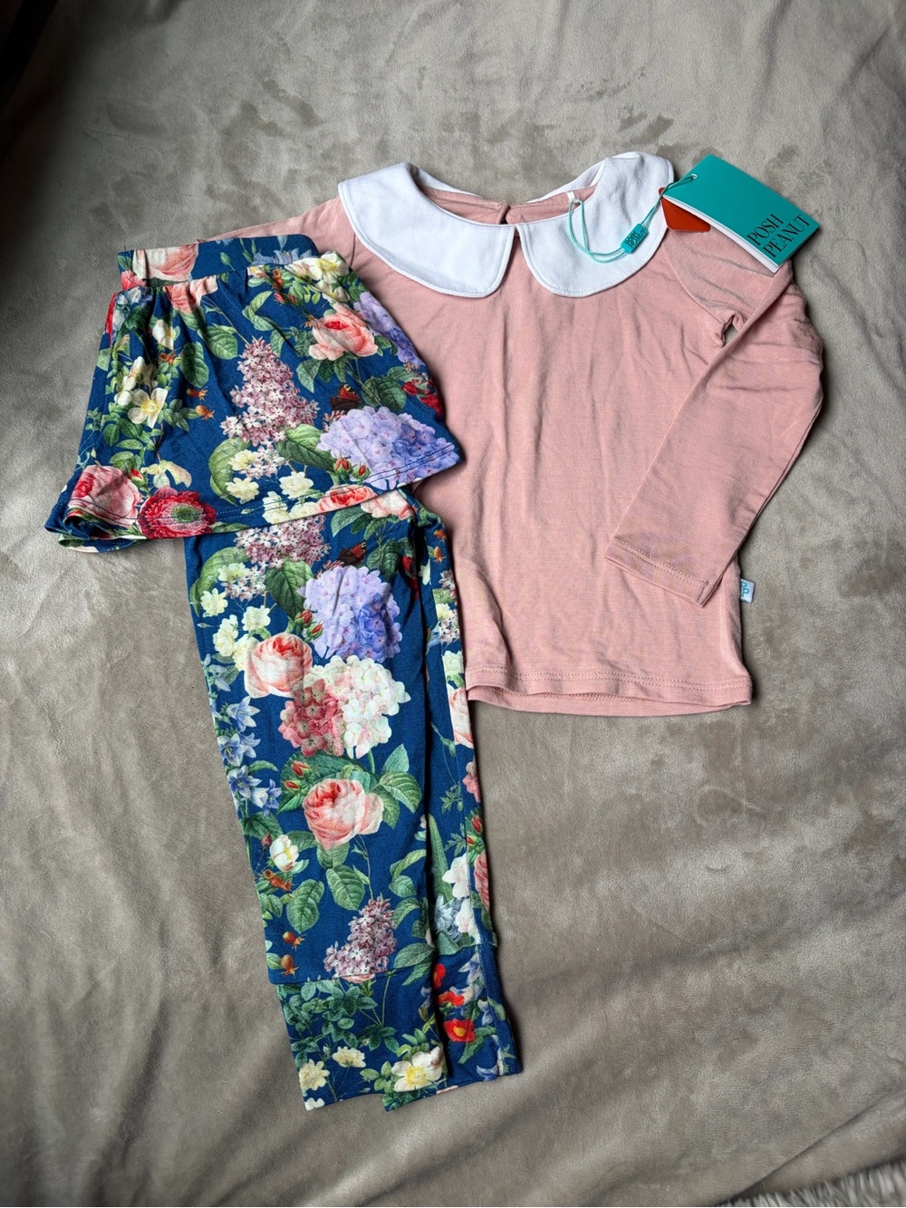 Posh Peanut Carmen Pink Top & Navy Floral Legging Pajama Set